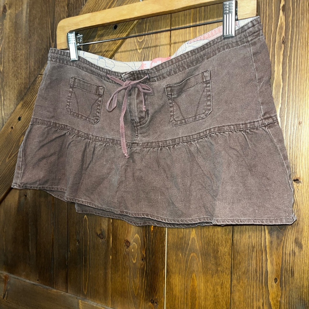 Vintage drawstring Hollister Women's Chocolate Mini Skirt size 1 - Picture 2 of 9